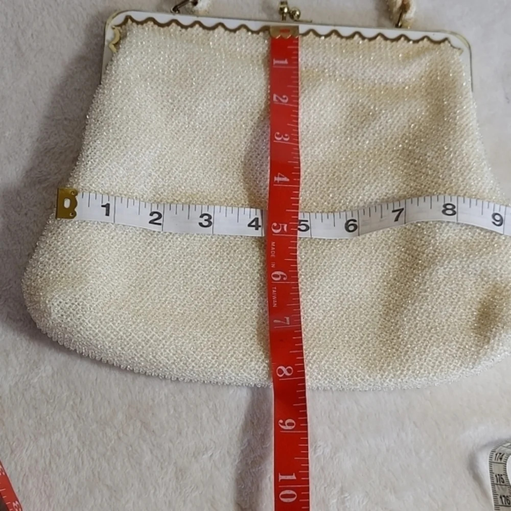 Vintage 50s Lumerd Sparkly White Evening Bag with matching coin purse - Picture 10 of 16